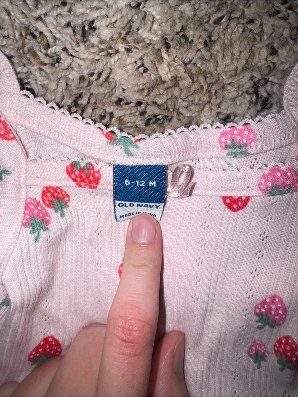 Old Navy Pink Strawberry Knit Sleeveless One-Piece Romper Snap Ruffle 6-12M